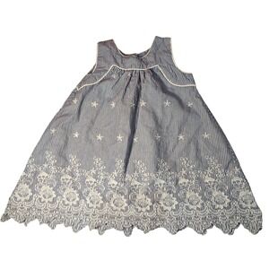 Laura Ashley London Seersucker Lace‎ Trim Girls Dress Size 18M Blue White Stripe